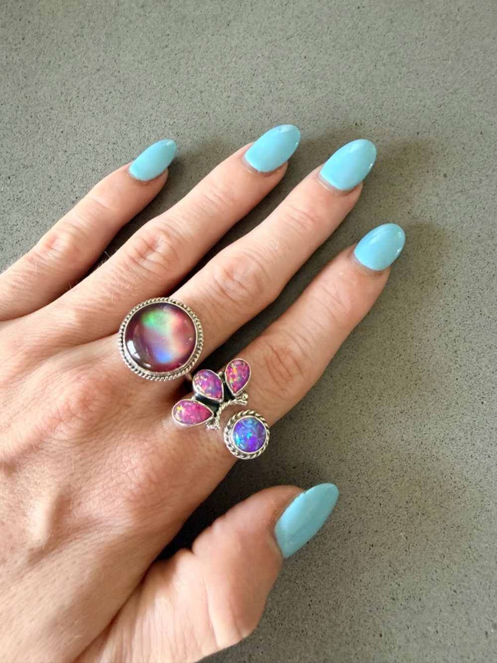925 Sterling Silver Fire Opal Ring | Size 8 | Round Cabochon Statement Ring New